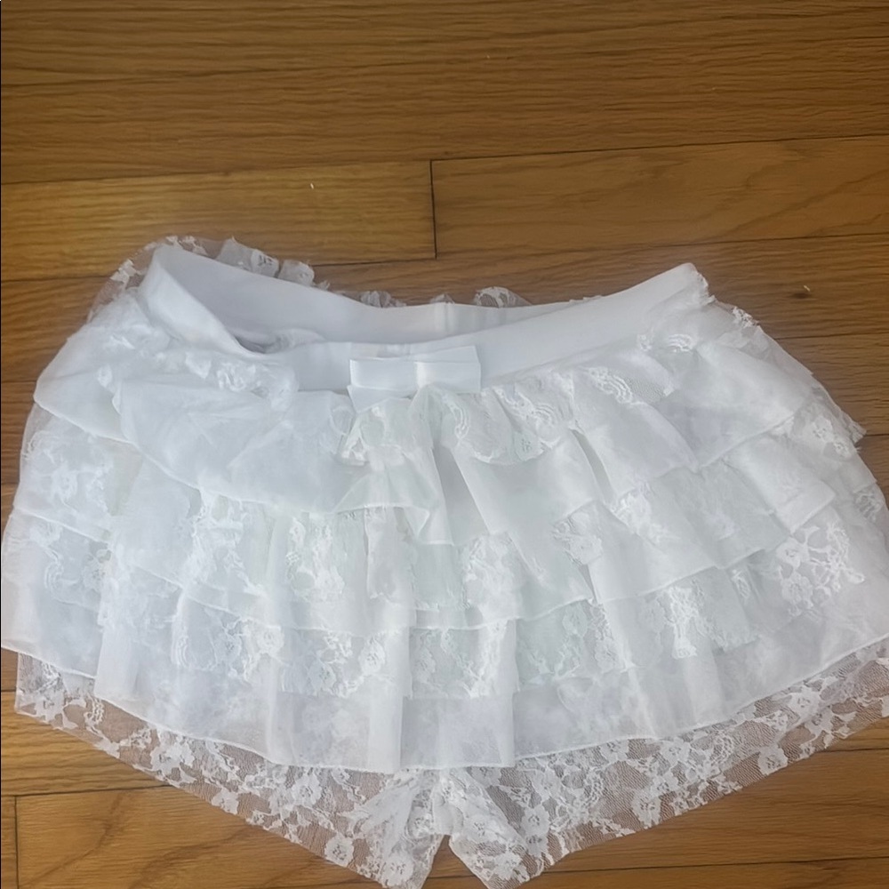 White Skorts with Ruffled Lace Design